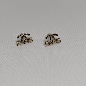 Gold Paris Unique Logo Stud Earrings